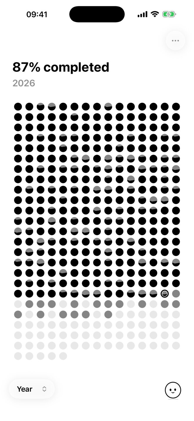 The year view: every day of the year as a dot.
